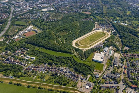 Aerial photo, trotting track Feldmark, Feldmark, Gelsenkirchen, Ruhr area, North Rhine-Westphalia,