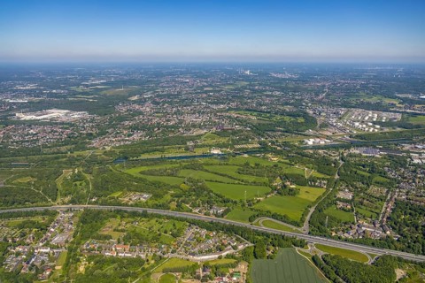 Aerial view, industrial park Nordstern, Nordsternpark, Heßler, Gelsenkirchen, Ruhr area, North