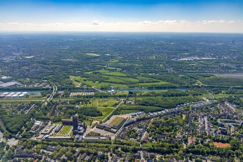 Aerial view, industrial park Nordstern, Nordsternpark, Heßler, Gelsenkirchen, Ruhr area, North