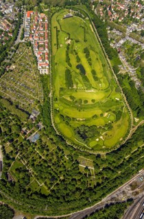Aerial view, golf course Horst at Schloss Horst, Horst, Gelsenkirchen, Ruhr area, North