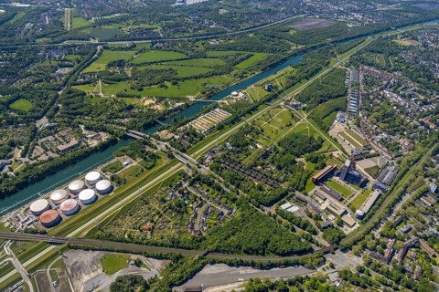 Aerial view, industrial park Nordstern, Nordsternpark, Heßler, Gelsenkirchen, Ruhr area, North