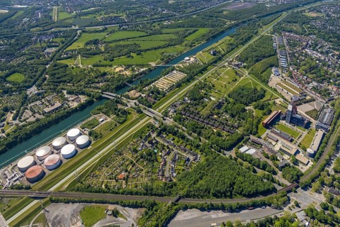Aerial view, industrial park Nordstern, Nordsternpark, Heßler, Gelsenkirchen, Ruhr area, North