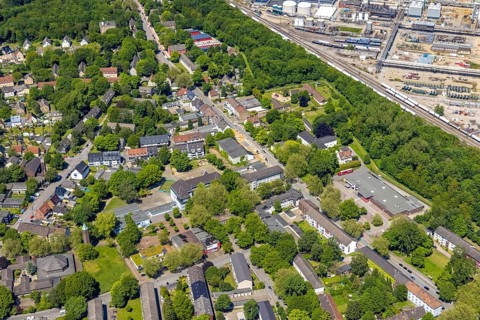 Aerial view, local supply centre Scholven, Im Brömm, retail centre, Scholven, Gelsenkirchen, Ruhr
