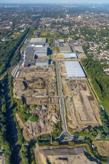 Aerial view, construction site commercial area and industrial park Schalker Verein on Europastrasse