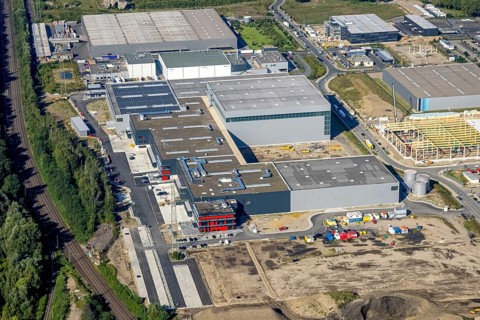 Aerial view, construction site commercial area and industrial park Schalker Verein on Europastrasse