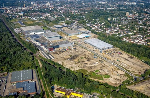 Aerial view, construction site commercial area and industrial park Schalker Verein on Europastrasse