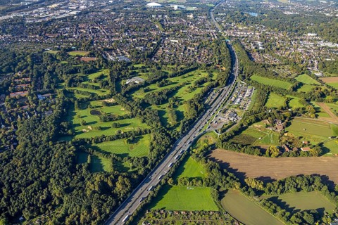 Aerial view, motorway service area Resser Mark Nord in the district Resse in Gelsenkirchen, Ruhr