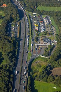 Aerial view, motorway service area Resser Mark Nord in the district Resse in Gelsenkirchen, Ruhr