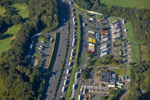 Aerial view, motorway service area Resser Mark Nord in the district Resse in Gelsenkirchen, Ruhr