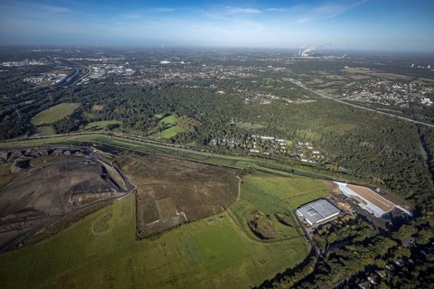 Aerial view, Resser Mark city forest with Münsterstrasse in the Resser Mark district of