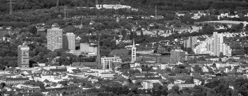 Aerial view, Old Town and City skyscrapers with Provost Church St. Augustinus and Old Town Church