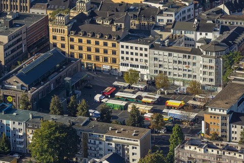 Aerial view, Hochstraße pedestrian zone City Buer-Mitte with market hall, Springemarkt and weekly