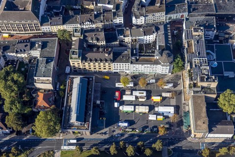 Aerial view, Hochstraße pedestrian zone City Buer-Mitte with market hall, Springemarkt and weekly
