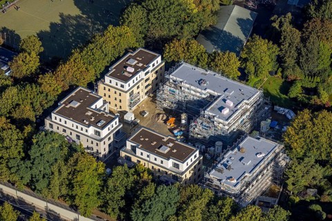 Aerial view, construction site Breddestraße for new construction of residential buildings in the