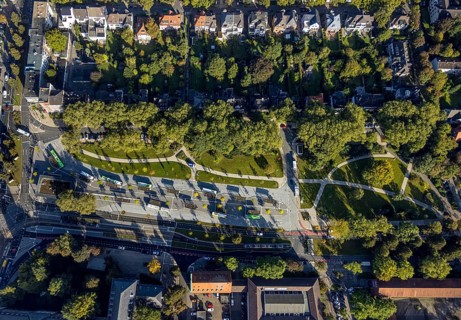 Aerial view, bus station Gelsenkirchen-Buer in the district Buer in Gelsenkirchen, Ruhr area, North