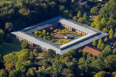 Aerial view, Löchterschule and Focus-Schule in the Buer district of Gelsenkirchen, Ruhr area, North