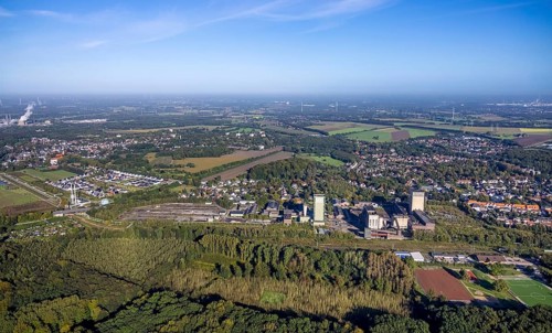 Aerial view, former DSK Lippe mine on Egonstraße on the city limits of Gelsenkirchen in the