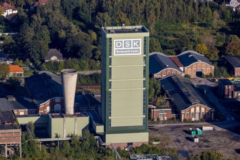 Aerial view, former DSK Lippe mine on Egonstraße on the city limits of Gelsenkirchen in the