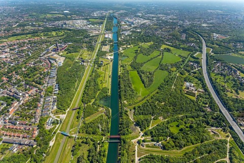 Aerial view, industrial park Nordstern, Nordsternpark, Heßler, Gelsenkirchen, Ruhr area, North