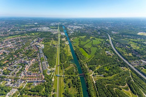 Aerial view, industrial park Nordstern, Nordsternpark, Heßler, Gelsenkirchen, Ruhr area, North