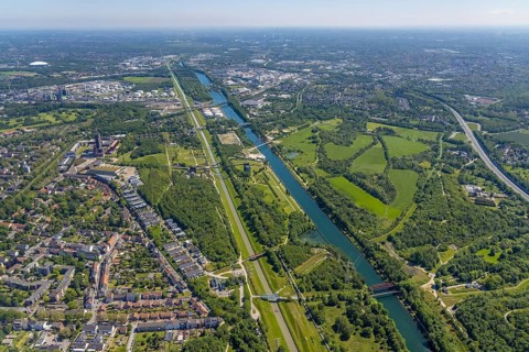 Aerial view, industrial park Nordstern, Nordsternpark, Heßler, Gelsenkirchen, Ruhr area, North