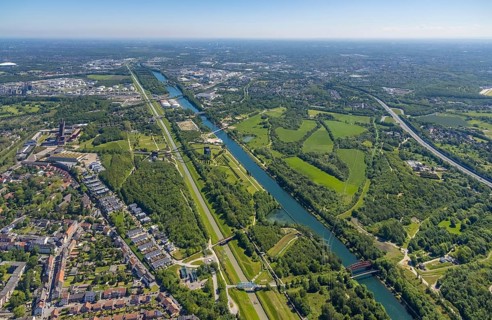 Aerial view, industrial park Nordstern, Nordsternpark, Heßler, Gelsenkirchen, Ruhr area, North
