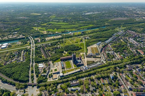 Aerial view, industrial park Nordstern, Nordsternpark, Heßler, Gelsenkirchen, Ruhr area, North