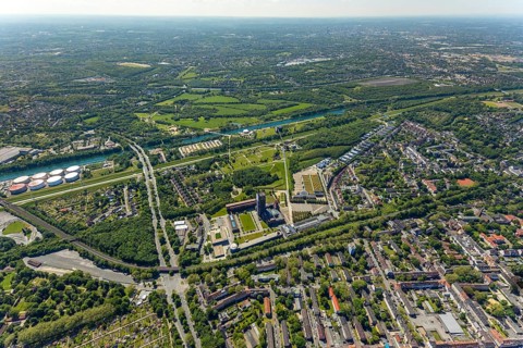 Aerial view, industrial park Nordstern, Nordsternpark, Heßler, Gelsenkirchen, Ruhr area, North