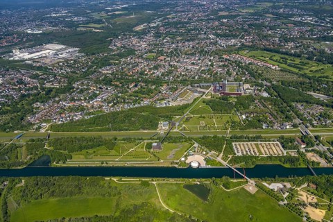 Aerial view, industrial park Nordstern, Nordsternpark, Heßler, Gelsenkirchen, Ruhr area, North