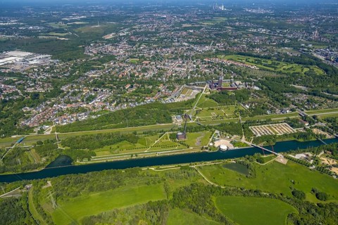 Aerial view, industrial park Nordstern, Nordsternpark, Heßler, Gelsenkirchen, Ruhr area, North