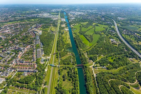 Aerial view, industrial park Nordstern, Nordsternpark, Heßler, Gelsenkirchen, Ruhr area, North