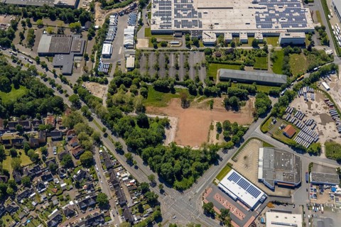 Aerial view, brownfield Emscherstrasse 66 formerly GAFÖG, Bismarck, Gelsenkirchen, Ruhr area, North
