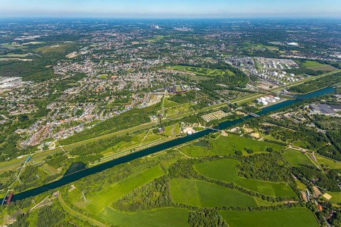 Aerial view, industrial park Nordstern, Nordsternpark, Heßler, Gelsenkirchen, Ruhr area, North