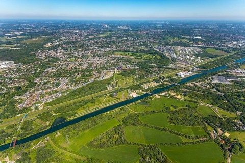 Aerial view, industrial park Nordstern, Nordsternpark, Heßler, Gelsenkirchen, Ruhr area, North