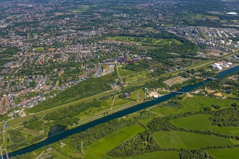 Aerial view, industrial park Nordstern, Nordsternpark, Heßler, Gelsenkirchen, Ruhr area, North