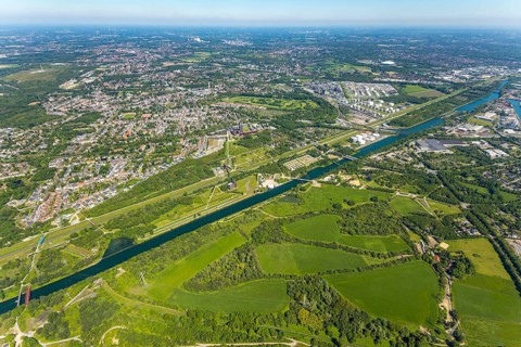 Aerial view, industrial park Nordstern, Nordsternpark, Heßler, Gelsenkirchen, Ruhr area, North