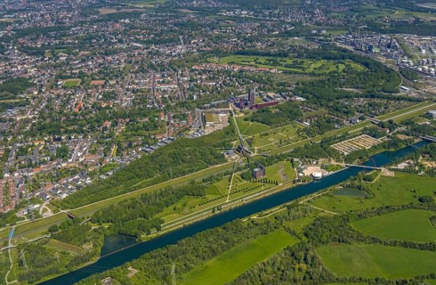 Aerial view, industrial park Nordstern, Nordsternpark, Heßler, Gelsenkirchen, Ruhr area, North
