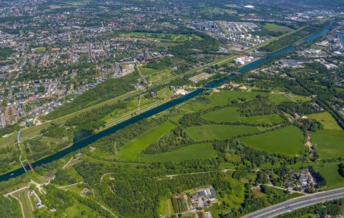 Aerial view, industrial park Nordstern, Nordsternpark, Heßler, Gelsenkirchen, Ruhr area, North