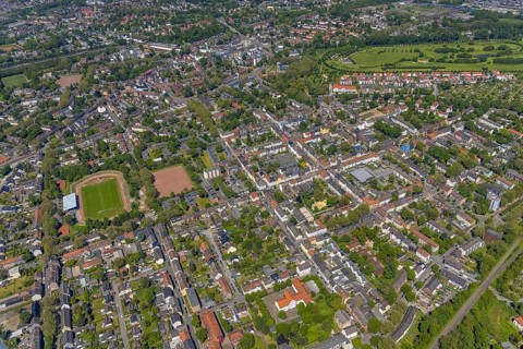 Aerial view, secondary centre Horst, Markenstraße, retail centre, Horst, Gelsenkirchen, Ruhr area,