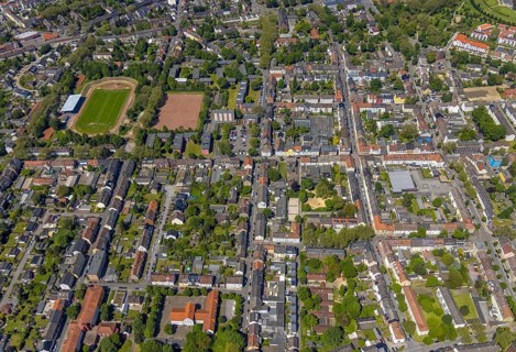 Aerial view, secondary centre Horst, Markenstraße, retail centre, Horst, Gelsenkirchen, Ruhr area,
