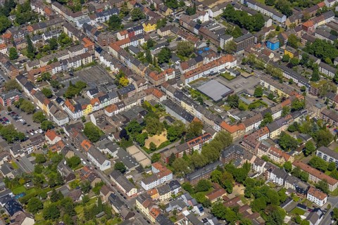 Aerial view, secondary centre Horst, Markenstraße, retail centre, Horst, Gelsenkirchen, Ruhr area,