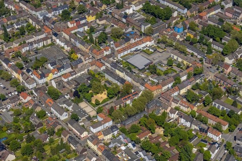 Aerial view, secondary centre Horst, Markenstraße, retail centre, Horst, Gelsenkirchen, Ruhr area,