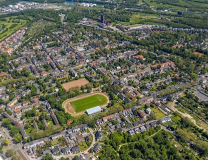 Aerial view, secondary centre Horst, Markenstraße, retail centre, Horst, Gelsenkirchen, Ruhr area,