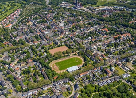 Aerial view, secondary centre Horst, Markenstraße, retail centre, Horst, Gelsenkirchen, Ruhr area,
