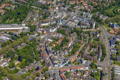 Aerial view, secondary centre Horst, Essener Straße, retail centre, Beckhausen, Gelsenkirchen, Ruhr