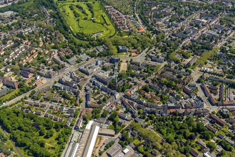 Aerial view, Horst secondary centre, Essener Straße, retail centre, Beckhausen, Gelsenkirchen, Ruhr