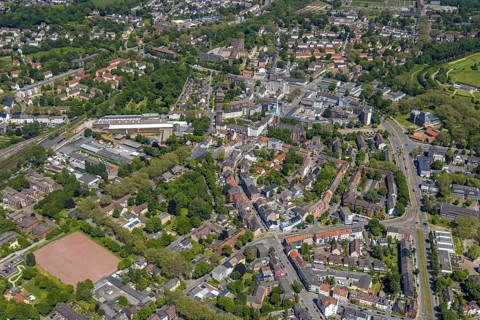 Aerial view, secondary centre Horst, Essener Straße, retail centre, Beckhausen, Gelsenkirchen, Ruhr
