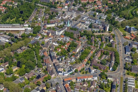 Aerial view, secondary centre Horst, Essener Straße, retail centre, Beckhausen, Gelsenkirchen, Ruhr