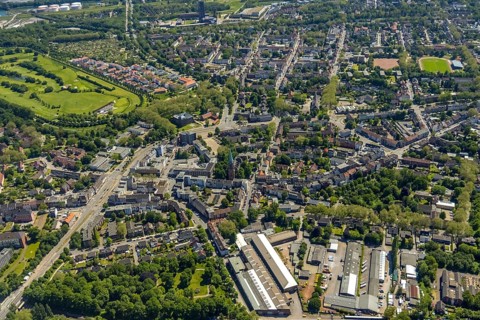 Aerial view, Horst secondary centre, Essener Straße, retail centre, Beckhausen, Gelsenkirchen, Ruhr