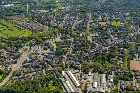 Aerial view, Horst secondary centre, Essener Straße, retail centre, Beckhausen, Gelsenkirchen, Ruhr